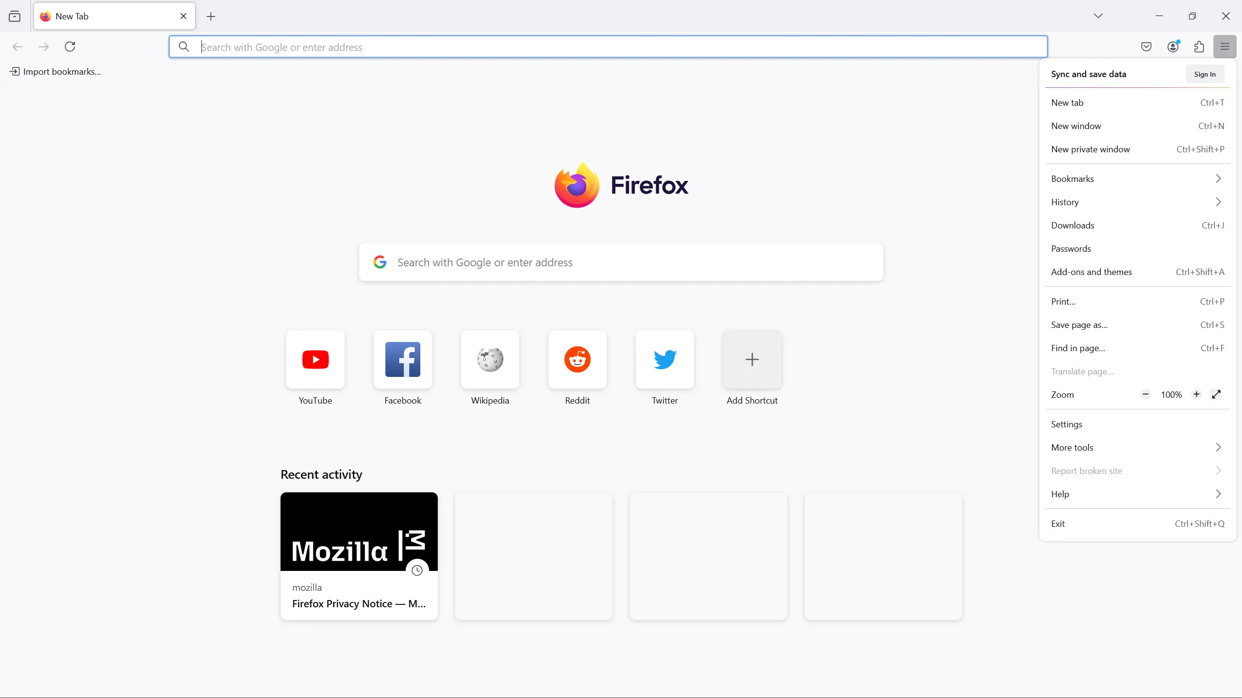 Mozilla Firefox Menu button